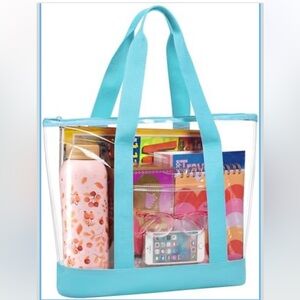 Handy Laundry Clear Tote Bag With Teal Trim and Handles New